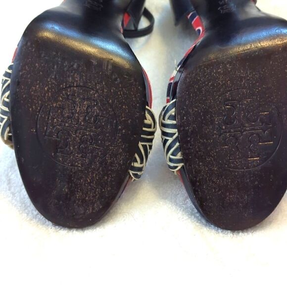 Tory Burch Shoes Size 9 Heels Navy, White and Red - Picture 5 of 9
